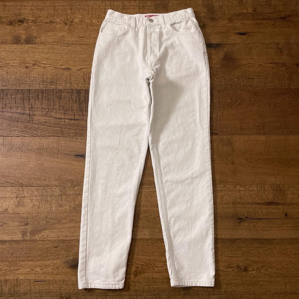 GAP Denim Jeans Womens 10 White Vintage 90s Floral Eyelet Embroidery Button Fly